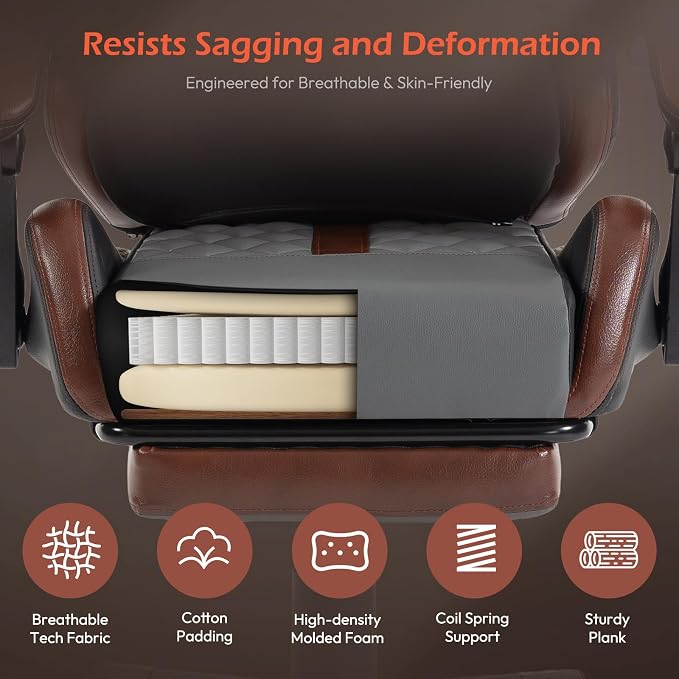 Ergonomic Gaming Chair for Adults with Footrest - PU Leather Computer Gamer Chair with Memory Foam Headrest & Lumbar Pillow, Reclining Silla Gamer Video Game Chair for Home Office, Black & Grey - Image 6
