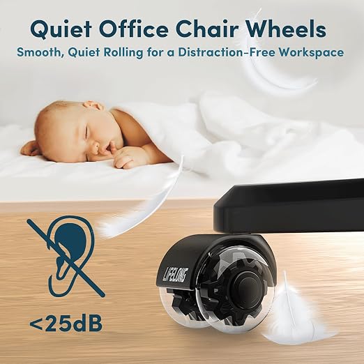 Lifelong Dual Office Chair Wheels Replacement, Heavy Duty, 5-Pack Fits 98% | 2 Inch Original Rubber Caster, Desk Wheels, Smooth & Quiet, Safe for Hardwood Floors & Carpet, Replace Office Chair Mats - Image 7