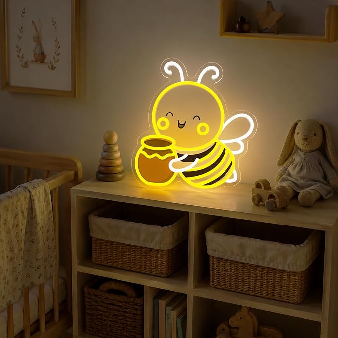 Bee Neon Sign Wall Art Cute Animal Neon Sign Honey Bee Lights Decor - Image 3