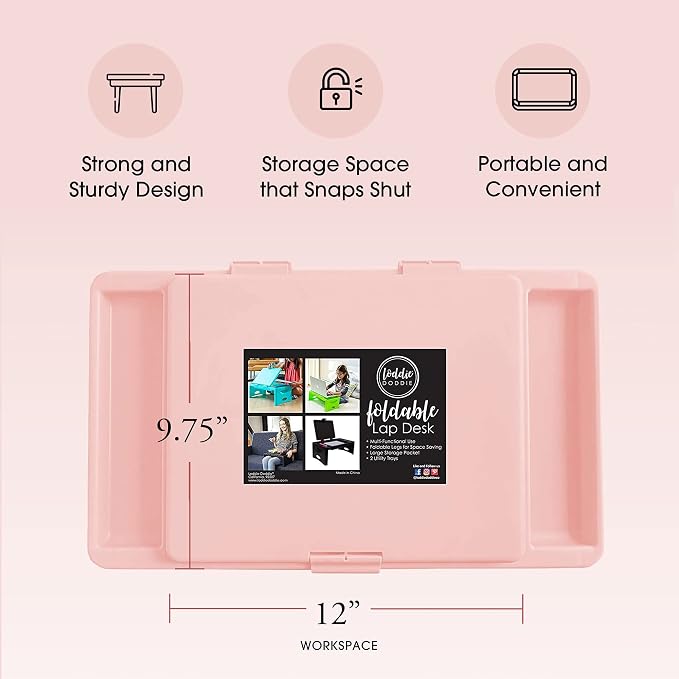 Loddie Doddie Pair of Foldable Lap Desk with Storage Pocket | Blush and Teal. Perfect use for Laptops, Travel, Breakfast in Bed, Gaming and Much More! Great for Kids and Teens! - Image 9
