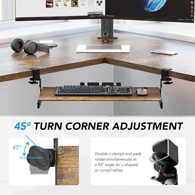 AX WABER Keyboard Tray Under Desk Pull Out with Extra Sturdy C Clamp Mount System, 27.3 (32.5 inch Including Clamps) x 11 Inch Slide-Out Platform Computer Drawer for Typing Vintage AX01WG02 - Image 9