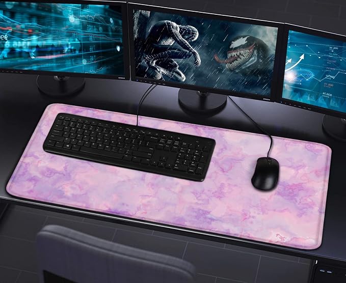 Large Extended Gaming Mouse Pad with Stitched Edges, (31.5X15.7In) Durable Non-Slip Natural Rubber Base, Waterproof Computer Keyboard Pad Mat for Esports Pros/Gamer/Desktop/Office/Home, Marble Purple - Image 7