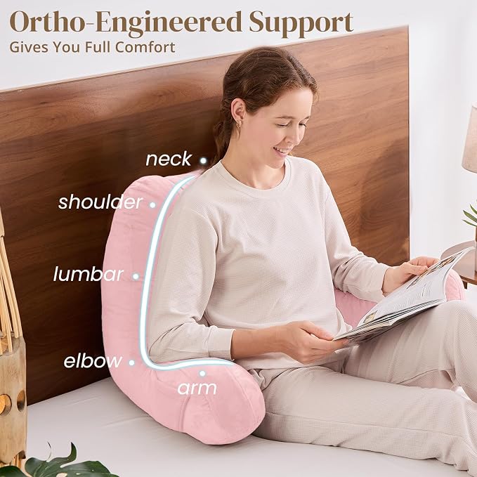 Sasttie Reading Pillow for Bed, Back Pillow for Sitting Up, Pink - Image 4