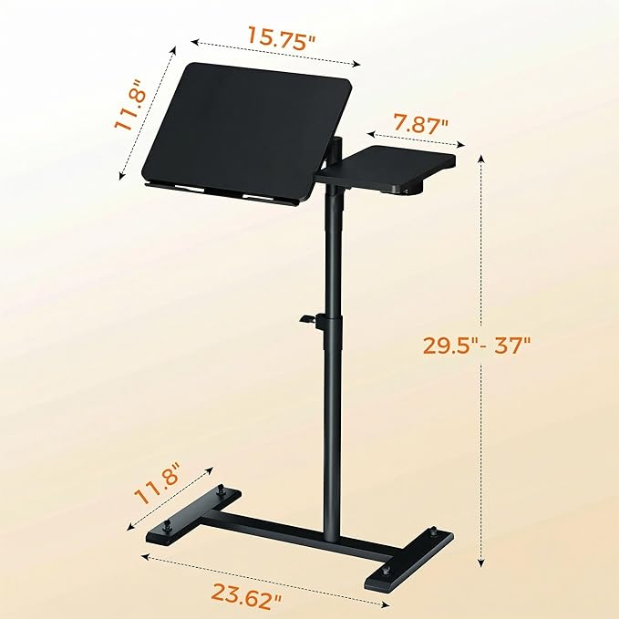 Aothia Small Standing Desk Rolling Table Adjustable Height, Laptop Mobile Stand with Wheels, Overbed Table, Portable Computer Workstation with Tiltable Desktop for Teacher Classroom Home Office, Black - Image 3