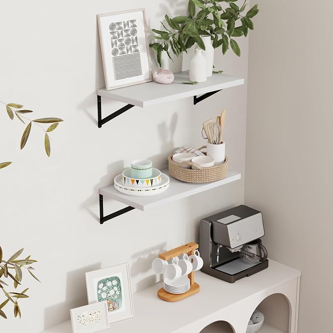 Axeman Floating Shelves for Wall White - 24 Inch Wide x 12 Inch Deep Wall Shelves Set of 2 - White Deep Wood Floating Shelves for Living Room Bedroom Laundry Room - Image 2