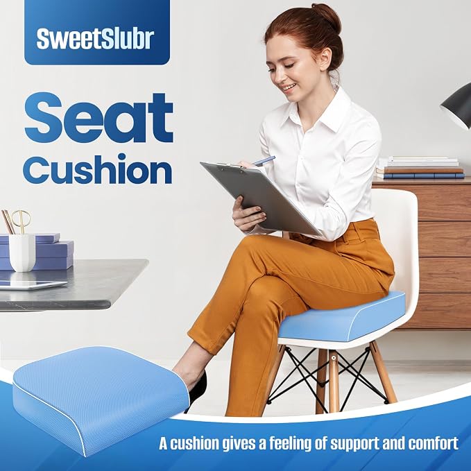 SweetSlubr Seat Cushion, Chair Pad, Memory Foam Tailbone Pain Relief | Office Chair Cushion for Tailbone Pain Relief, Non-Slip Cover, Soft Support for Office Chair, Car Seat,Large/Light Blue - Image 3