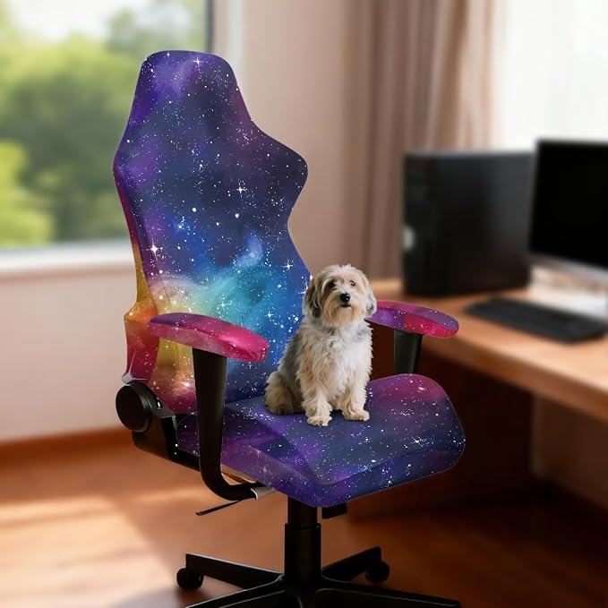 Colorful Galaxy Gaming Chair Cover Set of 4 Computer Game Chair Cover for Backrest, Seat Cushion and Armrest Slipcover Protectors for Home, Shop, Living Room, Office Desk - Image 2