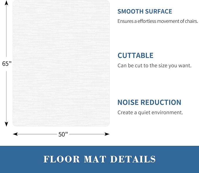 Clear Chair Mat, TYDLE 50" x 65" Large Office Chair Mat for Hard Floor, Vinyl Floor Mat for Gaming Chairs, Slip Resistant Floor Protector Rolling Computer Desk Mat for Hardwood Floor, Clear - Image 2