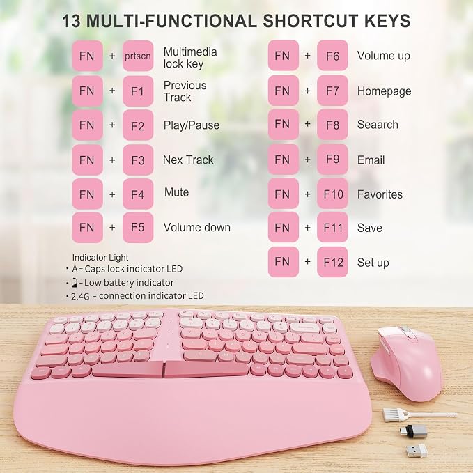 Ergonomic Wireless Keyboard Mouse, Gaming Typewriter Set with Wrist Rest - Image 9