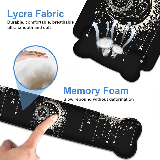 Wrist Rest Support Ergonomic Gel Mouse Pad and Memory Foam Keyboard Set, Non-Slip Rubber PU Base for Home Office Working Studying Easy Typing & Pain Relief, Celestial Theme Sun with Crescent Moon - Image 6