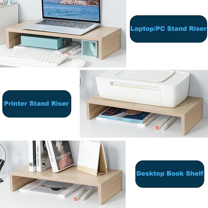 TEAMIX 20 inch Wood Monitor Stand Riser, Wooden Desktop Stand Shelf, Maple | Fits Laptop, Printer, TV, PC, Keyboard Storage, Space-Saving, Ergonomic Design, Desk Organizer for Home Office Gaming Vanity - Image 3