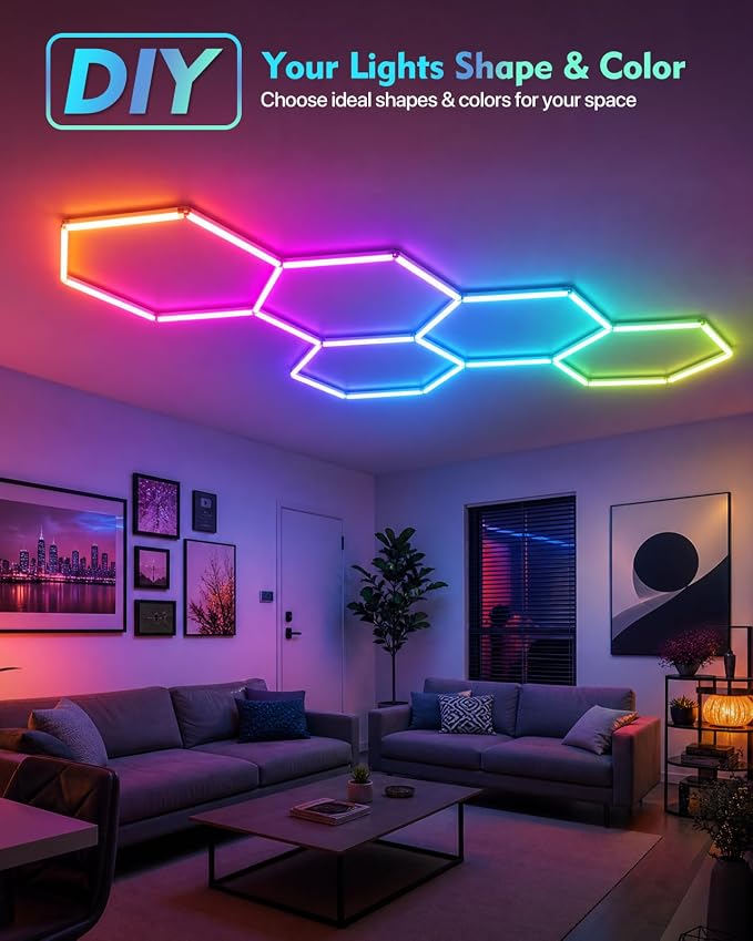 RGB Hexagon Lights, Dimmable Hex Lights, Smart Color Scenes, 3 Hex - Image 3