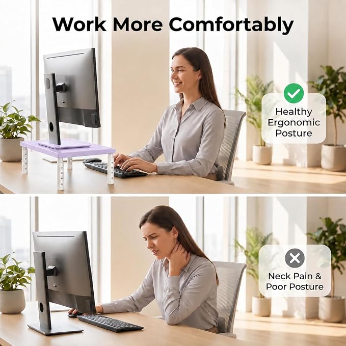 OPNICE Adjustable Monitor Stand Riser for Desk, Wood Computer & Laptop Stand, Desk Organizers and Accessories, Office Desk Accessories & Workspace Organizer for Home Office Supplies, Purple - Image 7