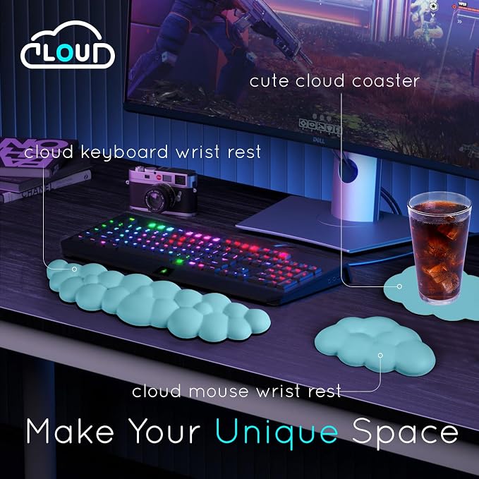 Cloud Wrist Rest for Computer Keyboard and Mouse - Ergonomic Memory Foam With Non-Slip Base - Extended Arm Support for Typing Pain Relief, Office, Gaming - Image 2
