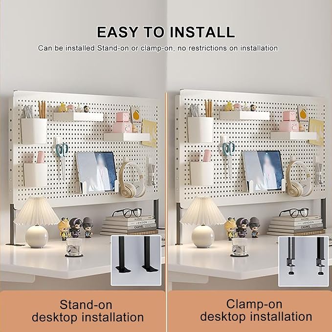 Desk Extender Steel Desktop Organizer, Desk Pegboard for Office Gaming Home, Gaming Pegboard,Pegboard for Desk,Work Desk Organizer, Standing Desk Accessories, No-Drill,B,40*80cm/16*31in - Image 4