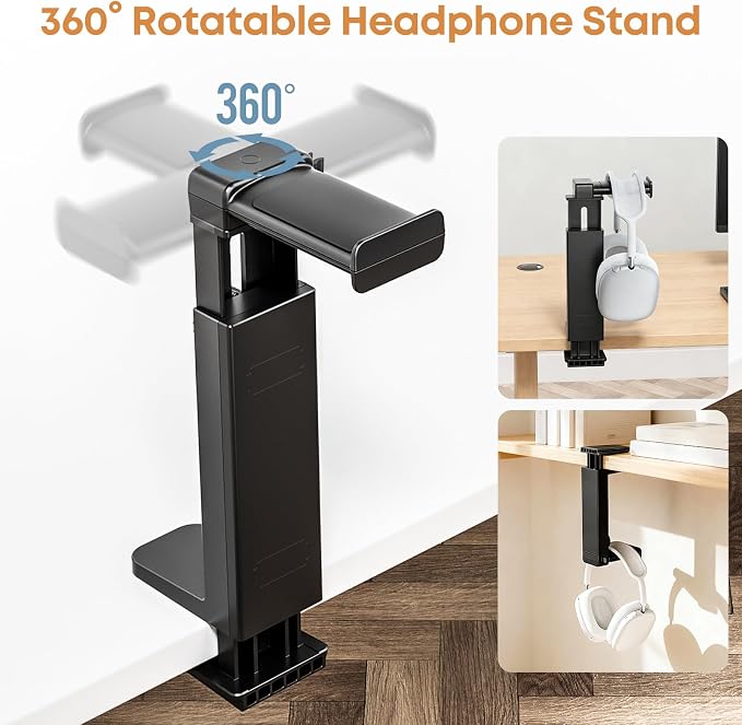 Headphone Stand & Hanger for Desk, 2 in 1 Above & Under Desk Gaming Headset Holder Mount with Height Adjustable & Rotating Clamp, Dual-sided Anti-slip Pad Earphone Rack with Clamp Headset Stand - Image 2