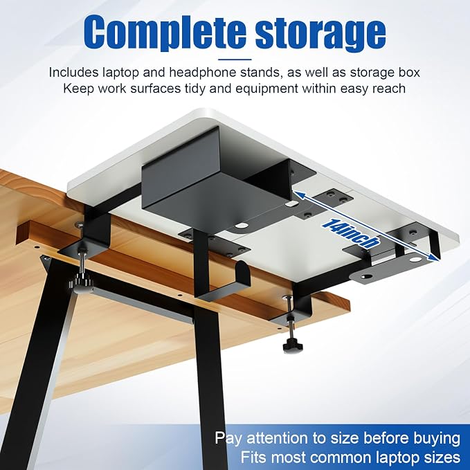 Novabright 24" x 12" Desk Extender Tray with Side Storage Rack Heavy Duty Desk Extender Under Desks Laptop Mount Keyboard Extenders for Desks with a Concealed Storage Area for Cable & Earphone (White) - Image 6