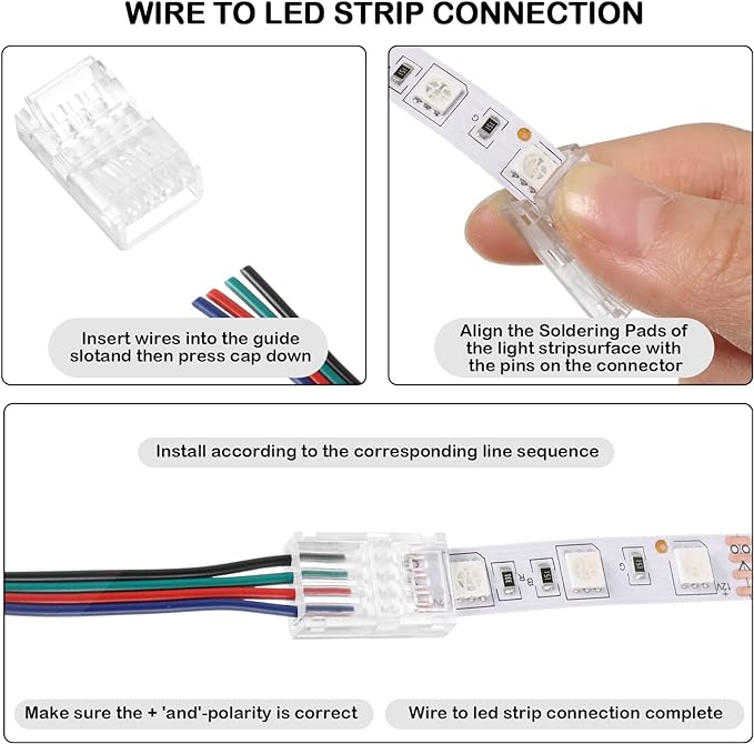 Flutesan 20 Pcs 4 Pin 10 mm LED Strip Connector RGB Lights Waterproof Adapter 22 AWG Wires Connector for Strip Light Unwired Gapless Track 5v 12v 24v - Image 6