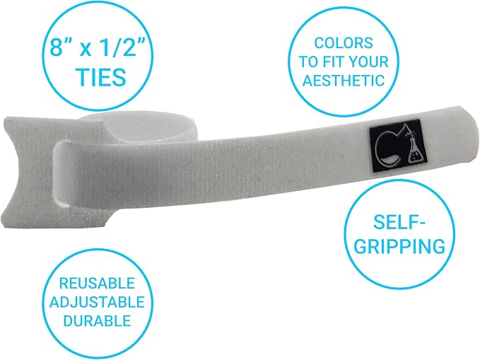 CableLock Cable Ties - 50 Pack - 8 Inch Reusable Cord Organizers - Clean Cable Management for Gaming and Home Office (White) - Image 2