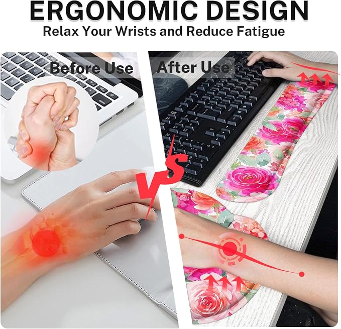 Britimes Ergonomic Mouse Pad Set with Wrist Rest, Pink Floral - Image 5
