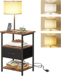 Fixwal Nightstand with Lights Bedside Table with 3 Color Temperatures Bulb, Night Stand with Charging Station End Table with Adjustable Fabric Drawer for Bedroom Dorm by Fixwal