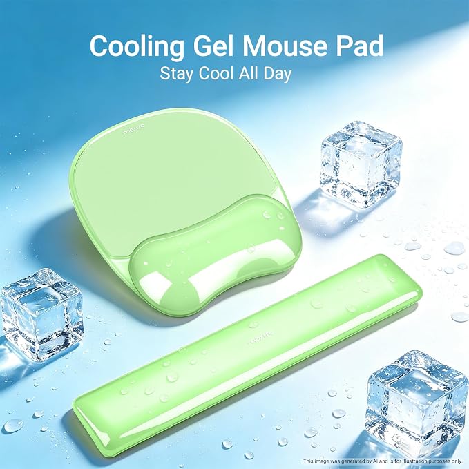 MOSISO Cooling Gel Wrist Rest Support for Mouse Pad&Keyboard Set, Green - Image 2