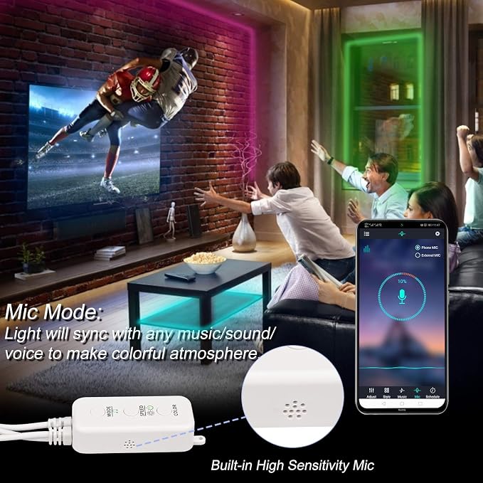 Sunity LED Light Remote Replacement with Controller, Bluetooth RGB LED Controller Set with APP/Music Sync Compatible with 5V/12V/24V 10mm RGB LED Lights Strip(2 Ports) - Image 5