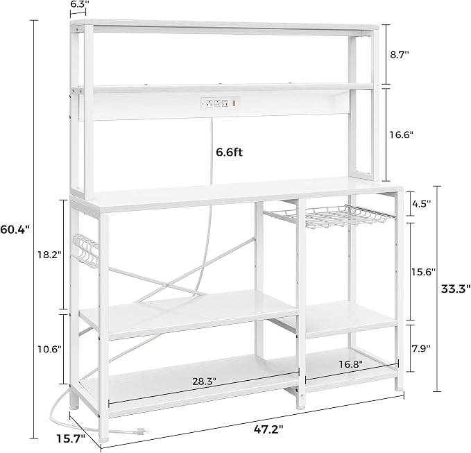 SUPERJARE Bakers Rack with Power Outlet, 47.2 Inches Coffee Bar with Basket - Image 3