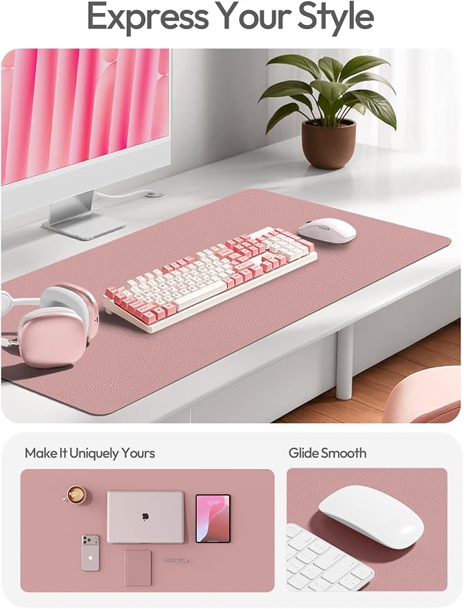 YSAGi Leather Desk Protector, Office Mat, Large Mouse Mat, Non-Slip PU Leather Blotter, Laptop Desk Mat, Waterproof Writing Pad for Office and Home(Pale Mauve, 42" x 17.2") - Image 2