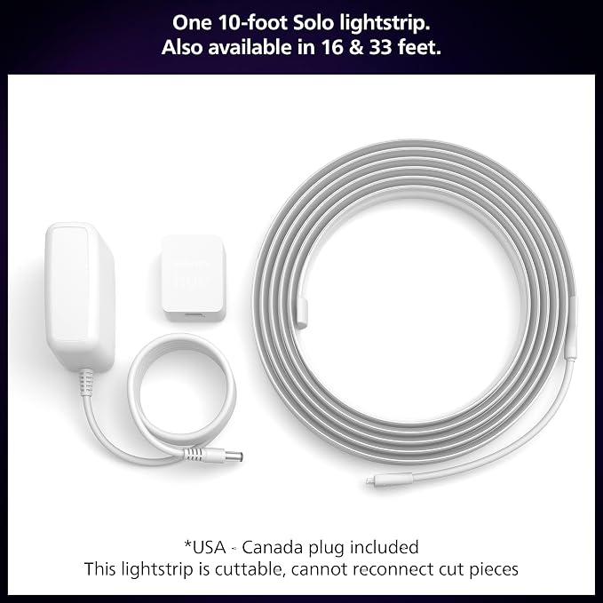 PHILIPS Hue Indoor 10 Ft Smart RGBWW LED Solo Lightstrip Base Kit, 1 Pack, Control with Hue App, LED Strip Lights Compatible with Alexa, Google Assistant and Apple HomeKit - Image 2