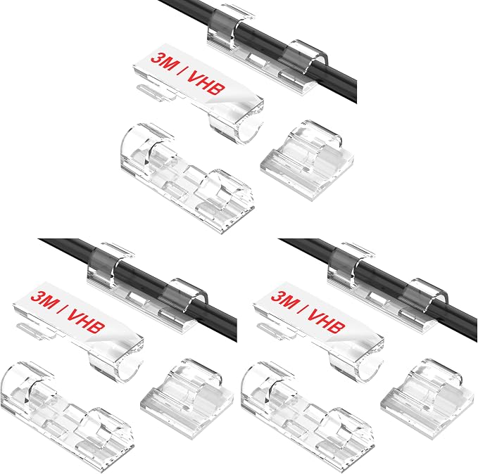 Adhesive Cable Clips Clear (40PCS, M), Upgraded Wire Holders for Wall, Strong Cord Organizer Under Desk, Car, PC, Christmas Light Indoor/Outdoor (Pack of 3) by TidyHelper