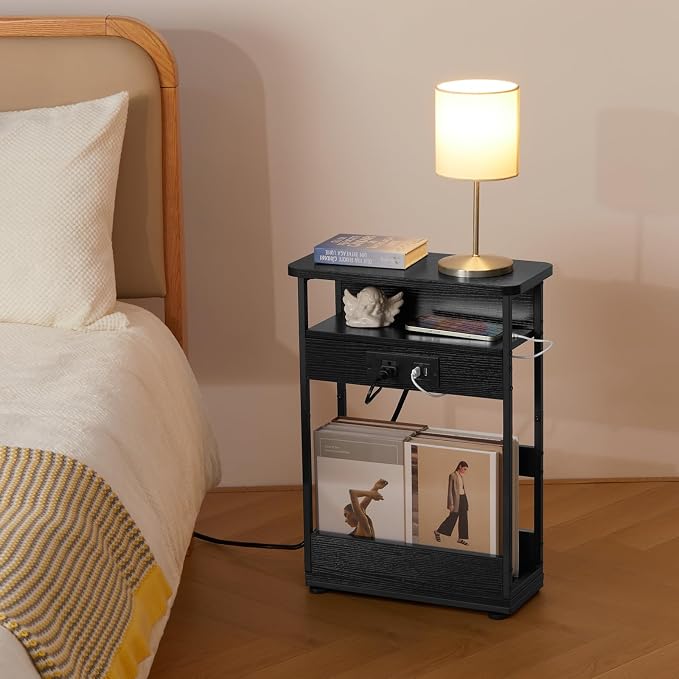 YEAKOO Narrow Side Table with Charging StationSmall Spaces Narrow End Table - Image 7