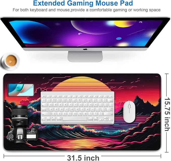 Mouse Pad, 31.5x15.7 inch Large Extended Computer Keyboard Mouse Mat, Water Resist Non-Slip Mousepad Rubber Base Long XXL Gaming Mouse Pad for Work & Gaming, Office & Home - Image 2