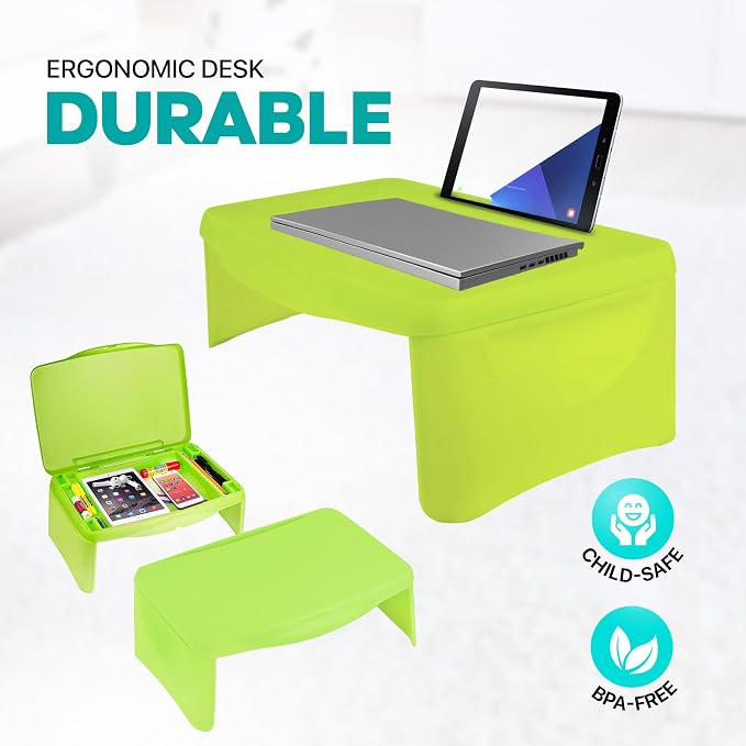 MAVOCRAFT Foldable Kids Lap Tray with Storage - Portable Lap Desk Kids & Adults - Kids Lap Desk for Breakfast in Bed, Serving Tray, Car Desk & Gaming (Green) - Image 7