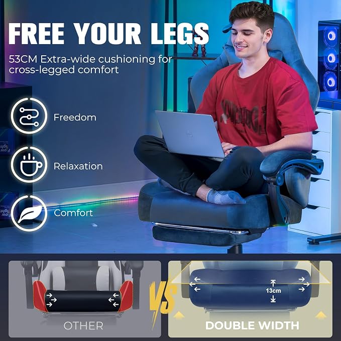 GTPLAYER Big and Tall Gaming Chair 400lbs Heavy Duty Office Chair with Foot Rest, High Back Pocket Spring Ergonomic Computer Chair for Adults, Wide Comfy Seated Cushion with Linkage Armrests, Blue - Image 3