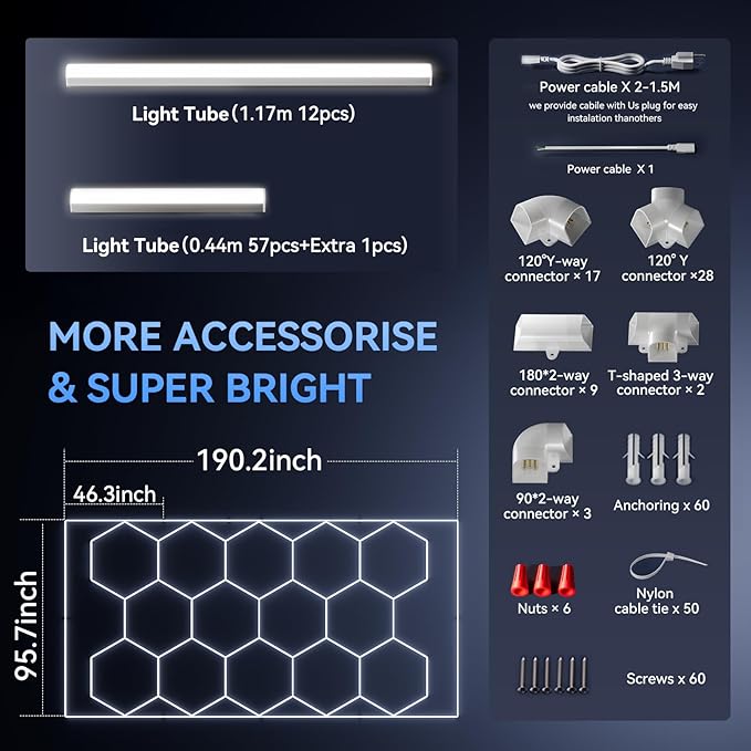 LZHOME Hexagon LED Garage Light: Ultra-Bright Hex Ceiling Lights, Hexagon led Lights for Garage Warehouse Workshop Gym Basement - Image 6