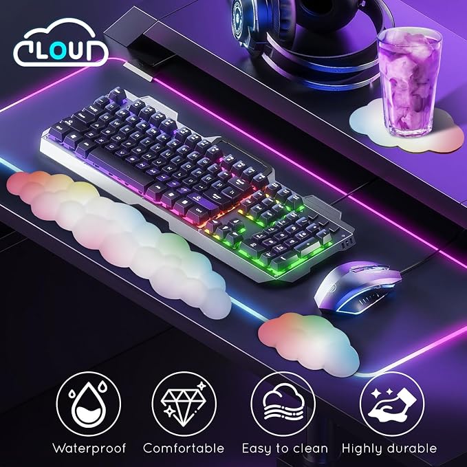 Cloud Wrist Rest for Computer Keyboard Arm Wrist Rest with Non-Slip Base Extended Wrist Rest Ergonomic Memory Foam for Keyboard and Mouse Typing Pain Relief, Office, Gaming, Computer - Image 4