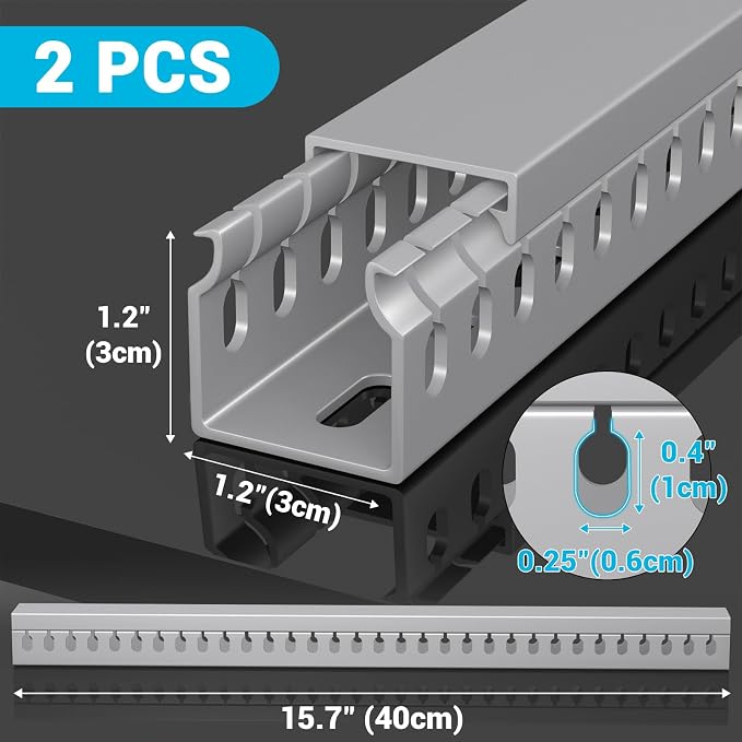 Open Slot Wire Duct Kit, 31.4"(2 x 15.7) Server Rack Cable Management, Cable Management Raceway for Hide Network HDMI VGA Cable, Wiring Raceway Cable Duct, Desk Wire Channel, 2 Pack, Grey - Image 2