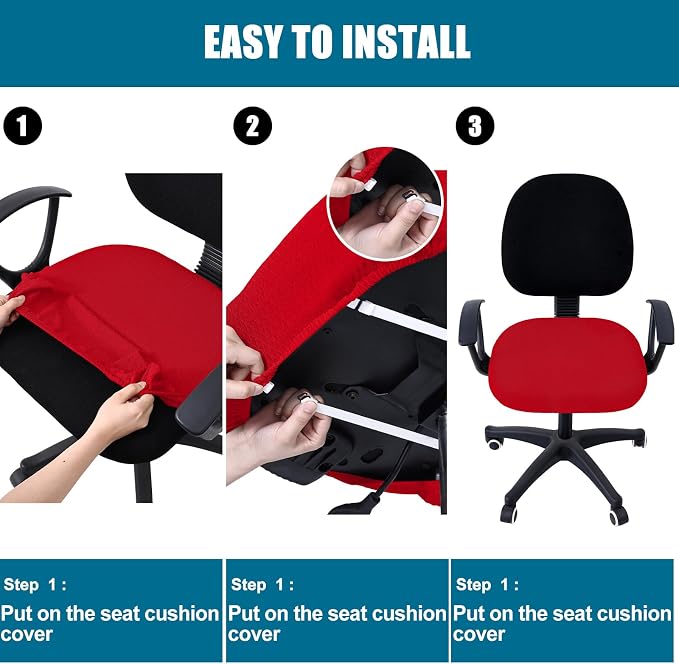 Smiry Office Computer Chair Seat Covers for Desk, Anti-dust Protector | Stretch Jacquard Removable Washable Desk Chair Seat Cushion Protectors, Red - Image 7