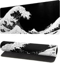 Japanese Sea Wave Large Mouse Pad, Abstract Black Gaming Mousepad, Extended Kanagawa Mat Desk Pad, 3mm Thick Long Non-Slip Rubber Base Mice Pad for Office and Home, 27.6x11.8 Inch by Siski