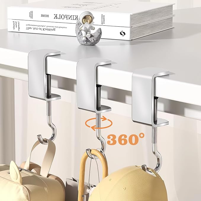 6 Pcs Adjustable Table Hooks for Hanging Bags, Heavy Duty Metal Backpack Hooks for Desk - Image 5