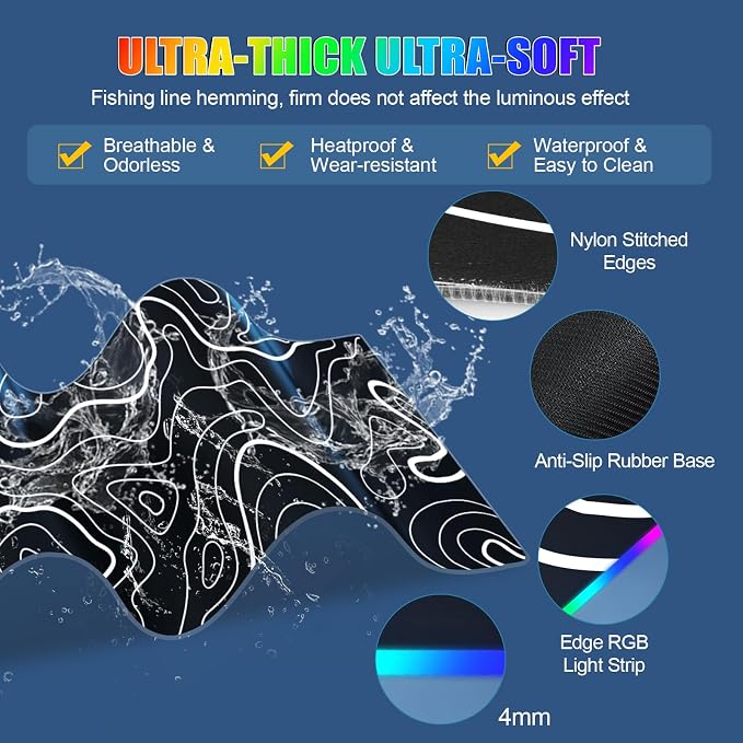 Mouse Pad with Phone Holder, Wireless Charging Desk Mat, RGB Gaming Mousepad Home Office Large Desk Pad with Ultra-Smooth Surface, Non-Slip Base, Waterproof Keyboard Pad,Topographic Black - Image 6