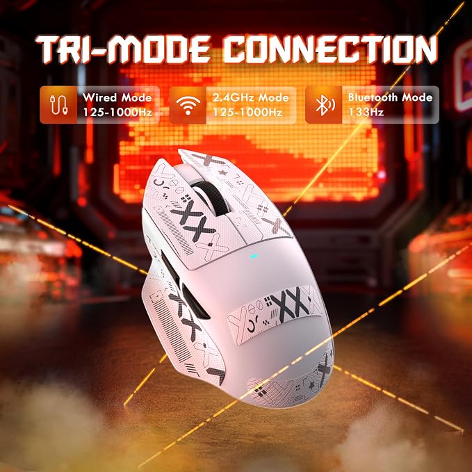 ATTACK SHARK V6 65g Wireless Gaming Mouse with RGB Magnetic Charging Dock,BT/2.4G Wireless/Wired Mouse with Tape 1K Polling,PixArt PAW3311 Sensor,25K DPI,Programmable Gamer Mice for PC/Win/Mac (White) - Image 2