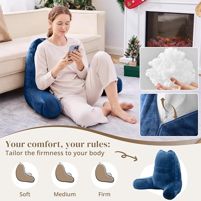 Sasttie Reading Pillow for Bed, Back Pillow for Sitting Up, Navy - Image 3