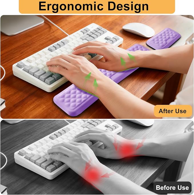 Keyboard Wrist Rest Mouse Wrist Support, Memory Foam Wrist Rest Pad for Computer Laptop, Ergonomic Wrist Cushion Support for Typing Pain Relief, Gaming Home Office, Purple - Image 2