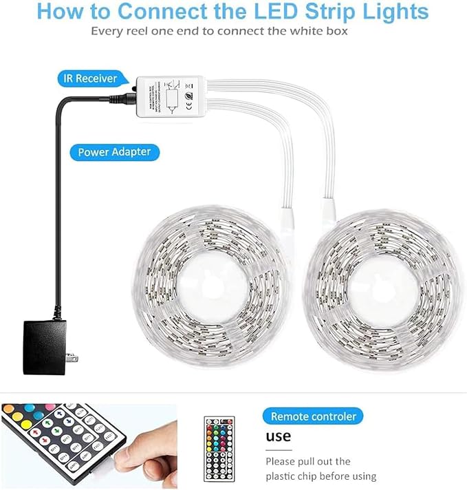 DAYBETTER Led Strip Lights Waterproof, 32.8ft(2 Rolls of 16.4ft) Led Tape Lights Color Changing 300 LEDs Light Strips Kit with 44 Keys Ir Remote Controller and 12v Power Supply for Indoor Outdoor Use - Image 3