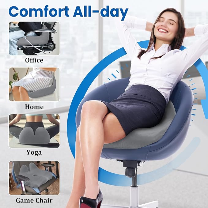CushZone Extra Large Seat Cushion, Sciatica Support for Chair, Light Grey | Ergonomic Office Chair Cushion for Hip & Tailbone Pain Relief, Memory Foam Cushion for Car, Long Trip, Desk Chair, Lab - Image 5