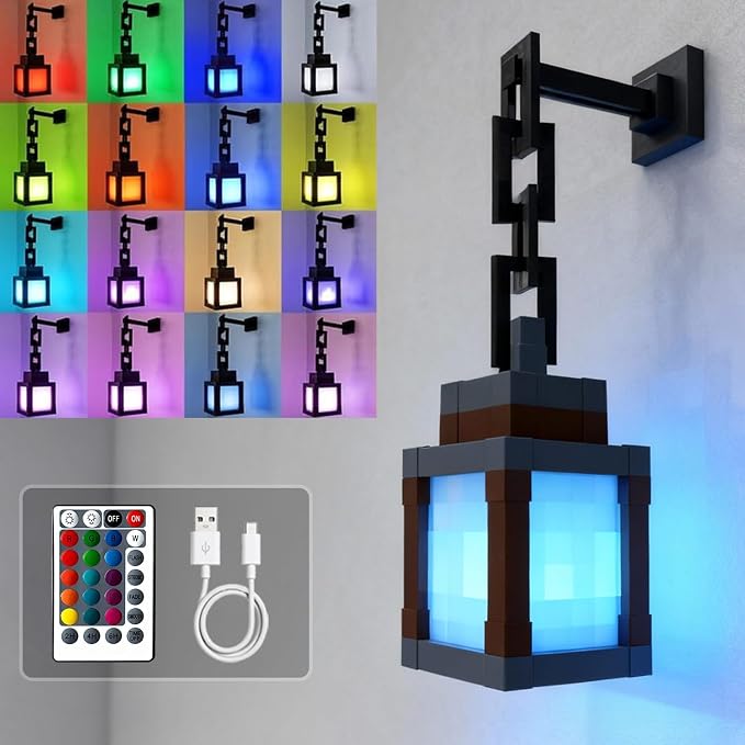 LOUHH Pixelated Lantern Night Light, 16 Color LED Wall Night Light with Remote Control - Rechargeable Retro Pixel Style Table Lamp for Game Room Kids Room Decor and Children's Gifts by LOUHHNight-Lights