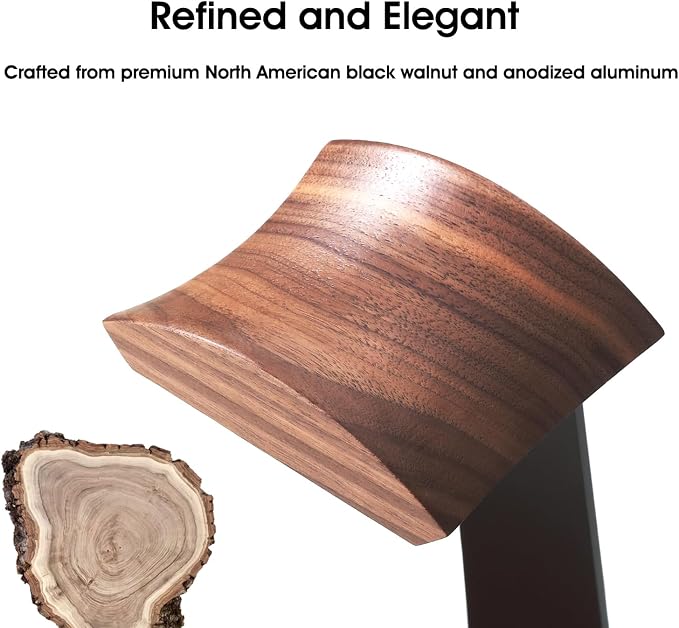 Walnut Headphone Stand, Wood Headset Holder for Desk with Storage | Wooden Gaming Headphone Holder for AirPods Max, Bose, Sennheiser, Razer/Jabra/JBL/AKG , Storage Tray, Vintage Gift for Men - Image 5