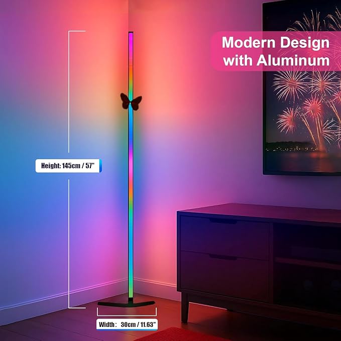 2 Pack Corner Floor Lamp – 57'' Tall RGB Lamp Modern Mood Lighting with 88 LEDs, Bluetooth App Control, and Sturdy Base for Effortless Setup - Image 4